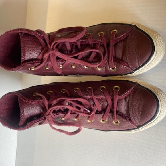 Converse All Star Leather High Top Burgandy Womens Size 7.5 - Picture 5 of 12